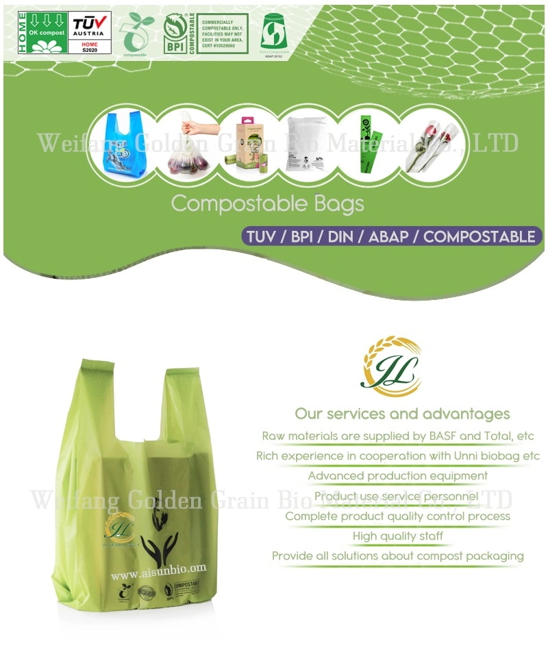 Eco Friendly Compostable Biodegradable Corn Starch /Pbat/PLA T-Shirt Shopping/Packing Bags Plastic Shopping Bag Ok Compostable